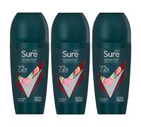 Sure Lot de 3 déodorants anti-transpirants 72H Nonstop Protection contre la transpiration et les odeurs sans alcool avec parfum d'agrumes, épicé et boisé pour homme, 50 ml (Ultra frais)