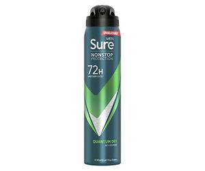 Sure Men Nonstop Protection Quantum Dry Déodorant en spray anti-transpirant pour homme avec technologie Body Heat Activated et un parfum d'agrumes et boisé pour 72 heures de protection contre les