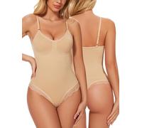 SURE YOU LIKE Shapewear Body gainant en dentelle pour femme String Shaping Body Tanga, Vinebeige-2 pièces, XXL
