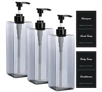 Suream Lot de 3 flacons de shampooing Rechargeables de 1000 ML avec 4 étiquettes pour shampooing, Savon corporel, Savon pour Les Mains, après-shampoing, pour Salle de Bain, Cuisine, hôtel, Salon, Spa