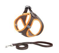 Suredoo Harnais Chien Réfléchissant Respirant avec Laisse, Step-in Harnais pour Chiens Chats, Gilet Rembourré Confort Mesh Doux pour Petite Chiens pour Marcher, Courir, Formation (XXS, Brun Orange)