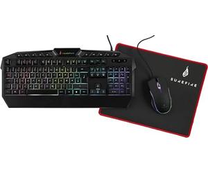 Surefire Pack Combo Kingpin Gaming - Pack 3en1 - Clavier Gaming Allemand QWERTZ - 25 Touches Anti-ghosting - Souris Gaming 3200 DPI - Tapis de Souris Gaming 320mmx260mmx3mm I Powered by Verbatim