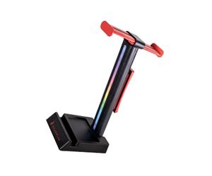 SureFire VINSON N2 Support Casque Gaming ABS Noir/Rouge, Rétroéclairage LED RGB 6 Modes, 2x USB Type-A, Jack 3.5mm, Base Antidérapante, Gestion Câble, 100x135x280mm