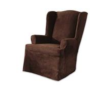 SureFit en suède Doux - Aile Chaise Slipcover - Sable, Chocolat, Wing Chair
