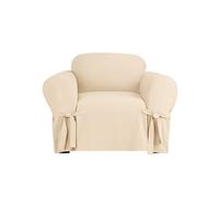 SureFit Heavyweight Cotton Duck Armchair Box Cushion Slipcover - One Piece Slipcover, Relaxed Woven Fit, 100% Cotton, Machine Washable, Natural
