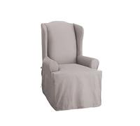 Surefit - Housse de Chaise à Oreilles en Coton Canard, Une pièce, Coupe tissée décontractée, 100% Coton, Lavable en Machine, Gris