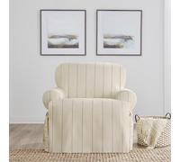 SureFit Housse de Chaise en Coton Lourd en Coton - Imprimé - Motif en Une Seule pièce - Housse de Fauteuil avec élastique de siège et Attaches de Coin - Naturel avec Rayures Bleues