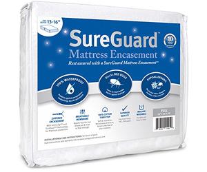 SureGuard Housse de Matelas 100% imperméable et Anti-punaises de lit avec Fermeture éclair à Six côtés pour lit Double (33 à 40,6 cm de Profondeur)