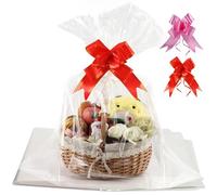 SUREHOME Lot de 10 grands sacs en cellophane transparents pour paniers cadeaux, 76,2 x 101,6 cm, pour paniers d'Halloween, sacs à friandises en plastique avec nœud à tirer pour grand panier de Noël et