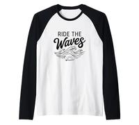Surf Beach Graphic Surfer Gift Coastal Surfing Lover Manche Raglan