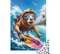 Surf Chameau Plage 1000pcs Mini Puzzle pour Famille Difficile | 70x50cm Carton Décor Salon Structure Durable Cadeau Anniversaire Entraînement Cérébral