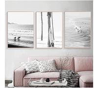 Surf Coastal Surf Art Mural Noir Et Blanc Peinture Sur Toile tableau 3 PièCes Affiches Et Nordiques Tableaux Murales Pour Decoration De Salon Sans Cadre 50×70cm×3 PièCes