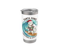 Surf Great Pyrénées Noël en août Tropical Beach Dogs Gobelet isotherme en acier inoxydable double paroi