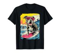Surf Pit Bull Riding Wave Dog Surfer Sunset Beach T-Shirt