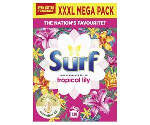 Surf Poudre à lessive Tropical Lily pour l'entretien des tissus pour un linge parfaitement propre chaque fois que 6,5 kg 130 lavages (l'emballage peut varier)