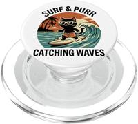 Surf & Purr Catching Waves Cat Surfer Lunettes de Soleil Ocean Palm PopSockets PopGrip pour MagSafe