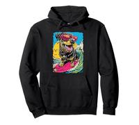 Surf Rottweiler Riding Wave Dog Surfer Retro Sunset Beach Sweat à Capuche