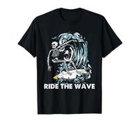 Surf Squelette Ride The Wave Gothic Surfer Beach Art T-Shirt