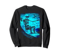 Surf Squelette Surfer Équitation Vague Coucher de Soleil Grunge Summerween Sweatshirt