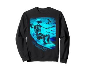 Surf Squelette Surfer Équitation Vague Coucher de Soleil Grunge Summerween Sweatshirt