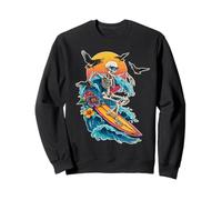 Surf Squelette Surfeur Équitation Vague Coucher de Soleil Gothique Summerween Sweatshirt