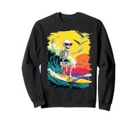 Surf Squelette Surfeur Équitation Vague Coucher de Soleil Gothique Summerween Sweatshirt