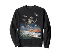 Surf Squelette Surfeur Équitation Vague Coucher de Soleil Gothique Summerween Sweatshirt