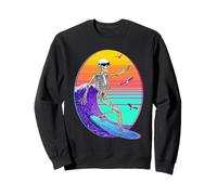 Surf Squelette Surfeur Équitation Vague Coucher de Soleil Gothique Summerween Sweatshirt
