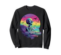 Surf Squelette Surfeur Équitation Vague Coucher de Soleil Gothique Summerween Sweatshirt