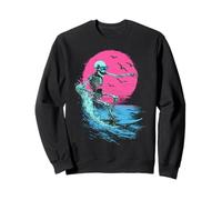 Surf Squelette Surfeur Équitation Vague Coucher de Soleil Gothique Summerween Sweatshirt