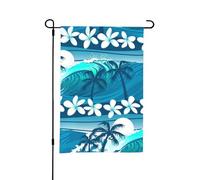 Surf tropical bleu avec des palmiers,Drapeau de jardin décoratif double face pour intérieur et extérieur, 30 x 45 cm