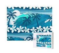 Surf Tropical Bleu avec Palmiers,Puzzle Familial en Bois de 500 pièces pour Adultes et Adolescents, décoration d'intérieur
