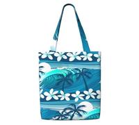 Surf tropical bleu avec palmiers,Sacs d'épicerie réutilisables, sacs fourre-tout de grande capacité, sac à bandoulière en toile