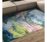 Surface à Texture Anime, Tapis Cherry Blossom Valley Ancient Pavilion, Misty Mountains, Moquette Lavable, Tapis antidérapants Doux pour Salon, Chambre, Nursery 160x230cm