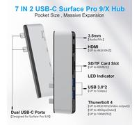 Surface Pro 11/10/9 Docking Station Avec Hdmi 4K,Usb C Thunerbolt 4 (Display+Pd Charging+Data),Usb 3.0 * 2,Sd/Tf,Audio 3,5 Mm,Triple Affichage (Surface Pro 9+Hdmi+Usb C) Pour Surface Pro 11/10/9
