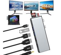 Surface Pro 11/10/9 Hub Station d'accueil avec double HDMI 4K @ 60 Hz, USB C Thunerbolt 4 (vidéo 8K + 40 Gbps + 100 W PD), USB 3.0 x 2, audio 3,5 mm, fente pour carte SD/TF - Adaptateur hub USB C pour