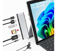 Surface Pro 11/10/9/X Docking Station, Surface Pro 11 USB Hub avec HDMI 4K, USB-C Thunerbolt 4 (vidéo 8K + données + PD 100 W), 2 * USB 3.0, Audio 3,5 mm, SD/TF, Adaptateur USB C Surface Pro 11
