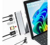 Surface Pro 11/10/9/X Docking Station, Surface Pro 11 USB Hub avec HDMI 4K, USB-C Thunerbolt 4 (vidéo 8K + données + PD 100 W), 2 * USB 3.0, Audio 3,5 mm, SD/TF, Adaptateur USB C Surface Pro 11