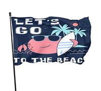 Surfer Crab Garden Flag 0,9 x 1,5 m Lets Go to The Beach Slogan Animal Sea Palm Tree Été Océan Polyester Yard Drapeaux Maison Patio Pelouse Intérieur Extérieur Bannière de vœux