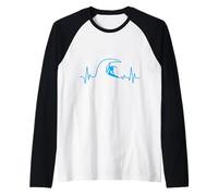 Surfer Heartbeat Surf Heart Pulse Planche de Surf Big Wave Fun Manche Raglan