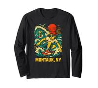 Surfer Montauk NY Vintage Coastal Living pour Hommes Manche Longue
