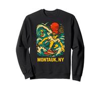Surfer Montauk NY Vintage Coastal Living pour Hommes Sweatshirt
