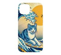 Surfing Cat Hokusai Great Wave Off Kanagawa Japonais Rétro Coque pour iPhone 15 Plus