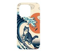 Surfing Cat Hokusai Great Wave Off Kanagawa Japonais Rétro Coque pour iPhone 15 Pro
