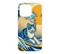 Surfing Cat Hokusai Great Wave Off Kanagawa Japonais Rétro Coque pour iPhone 15 Pro Max