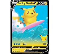 Surfing Pikachu V 008/025 Ultra Rare Pokemon Card (Celebrations 25th Anniversary) + Titan Cards® Toploader