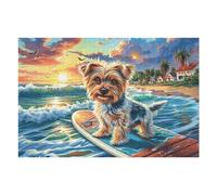 Surfing Yorkshire Terrier Chien 1000 Pieces Casse-tête Personne Âgée en Carton Rigide sans Déformation Facile Débutant Thérapie Occupationnelle Anti-Stress Petit Prix 1000 PCS/75x50cm