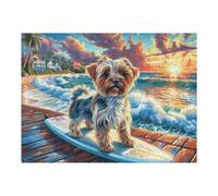 Surfing Yorkshire Terrier Chien 500 Pieces Casse-tête Adolescent en Carton Épais Haute Densité Difficulté Moyenne Activité ÉduChative Passe-Temps Cadeau Noël Pas Cher 500 PCS/52×38cm