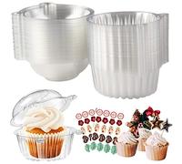 Surflyee 50 Pièces Boîte à Cupcakes en Plastique Transparent,4.5 inch Boîtes à Gâteau Simple,pour gâteaux,Muffin, Salade, Pâtes, Convient pour les Cadeaux, Fête, Mariage et Boutique de Desserts