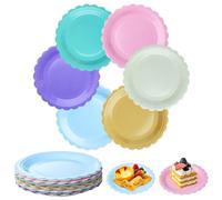 Surflyee Lot de 60 assiettes en carton colorées de 17,8 cm pour dîner et dessert, pour mariage, anniversaire, pique-nique, bricolage (bords fleurs)